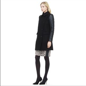 Club Monaco Black Leather Sleeve Wool Coat